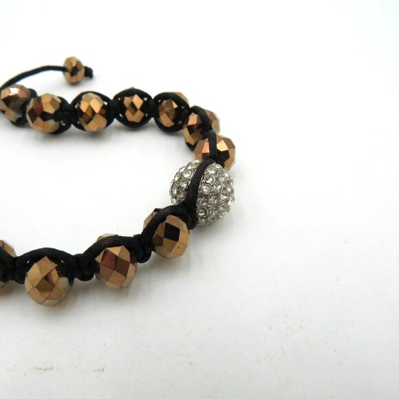 Shamballa Macrame Beaded Bracelet Adjustable Bronze Beads Pave Crystal - Picture 4 of 8